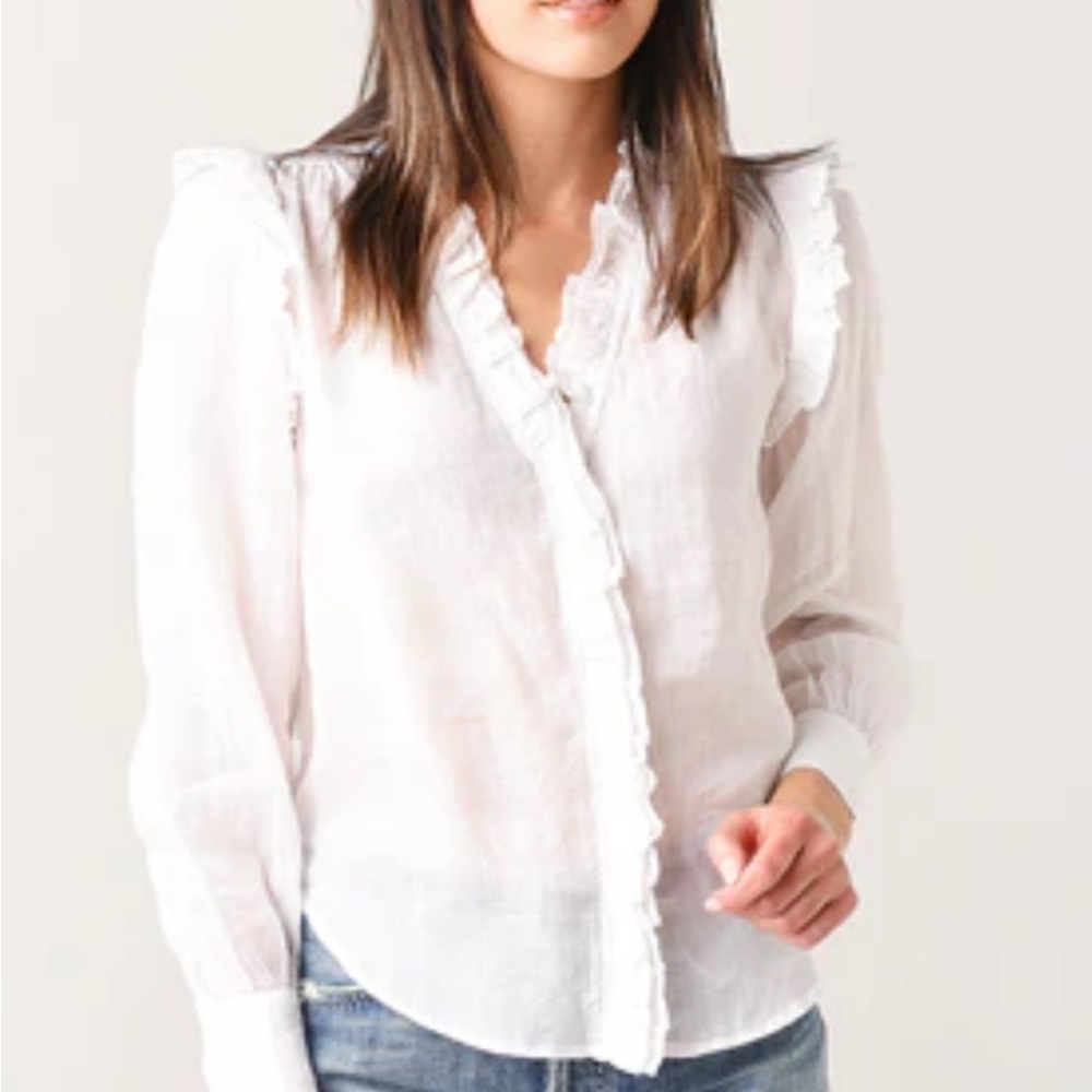 Frame denim Lauren Ruffle Trim Blouse